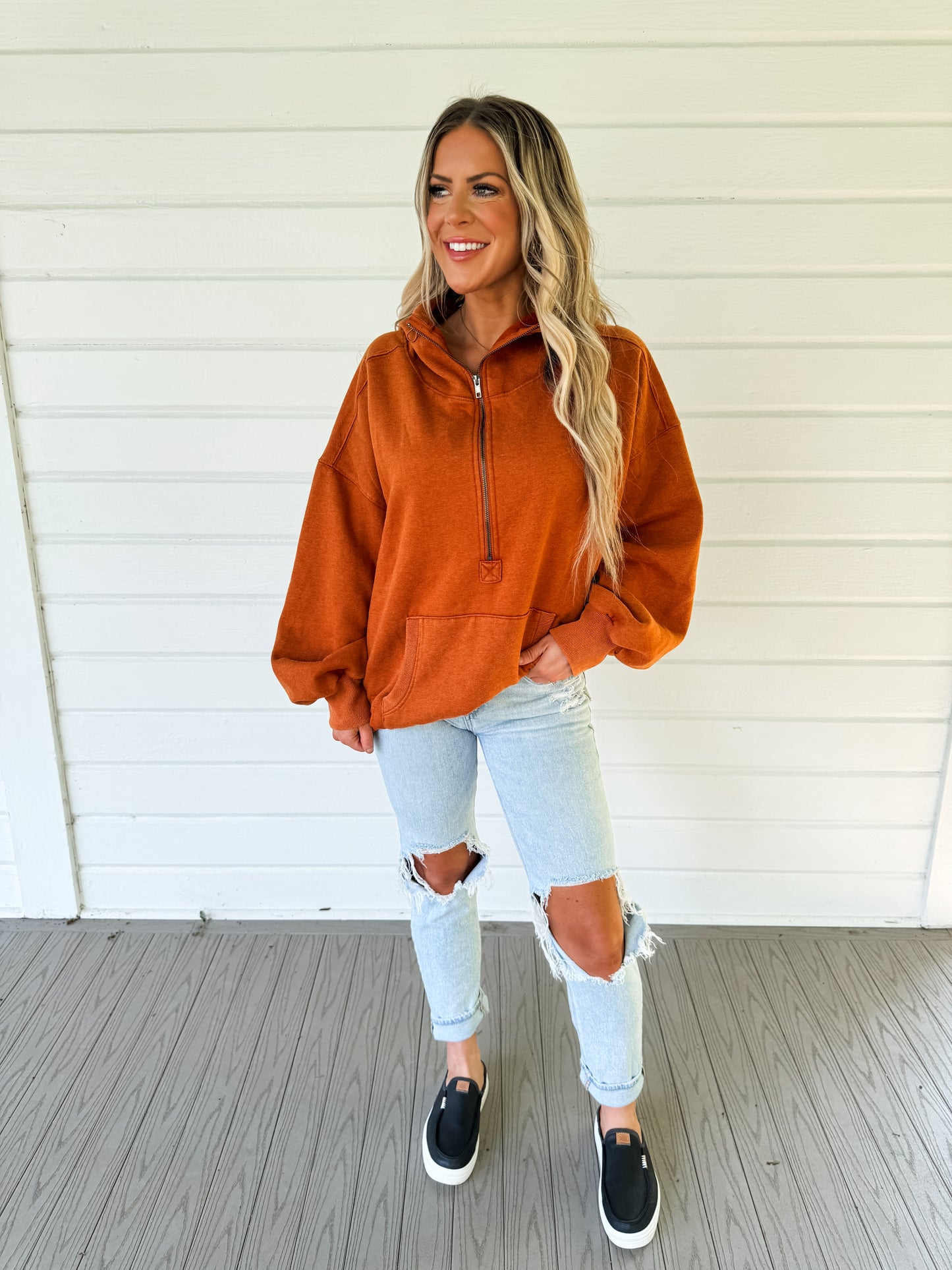 RUST HALF ZIP HOODIE