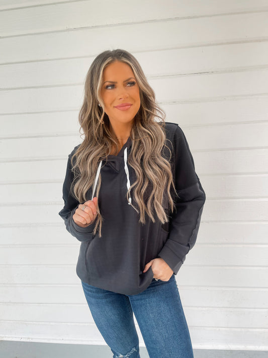 GREY & BLACK PATCHWORK HOODIE