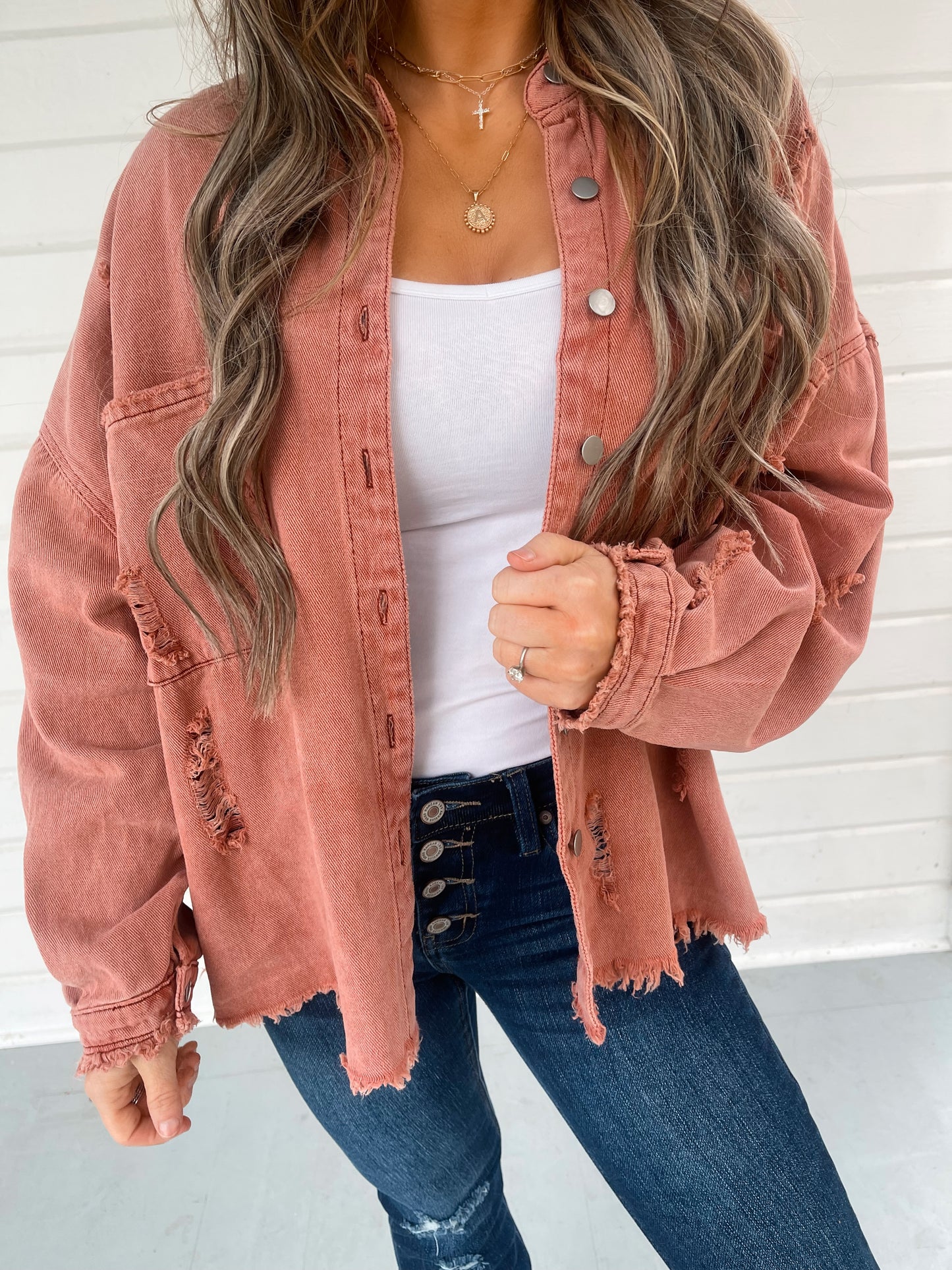 BRICK DISTRESSED SHACKET